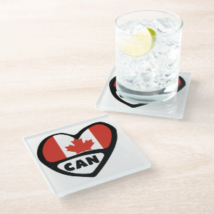 Dessous-de-verre En Verre Code pays du Canada Coeur du drapeau, CAN