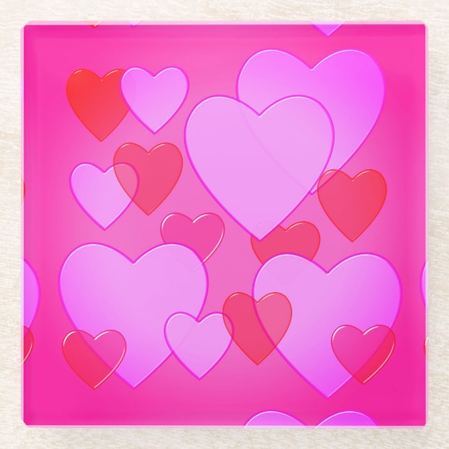 Dessous-de-verre En Verre Cœur brillant rose Saint-Valentin (Devant)