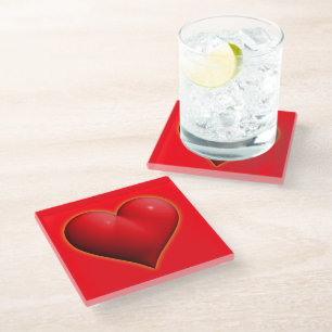 Dessous-de-verre En Verre Coeur rouge 3-D brillant