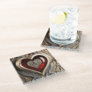 Dessous-de-verre En Verre Coeur Steampunk - Amour mécanique complexe