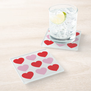 Dessous-de-verre En Verre Coeurs de la fête des Valentines rouges et roses