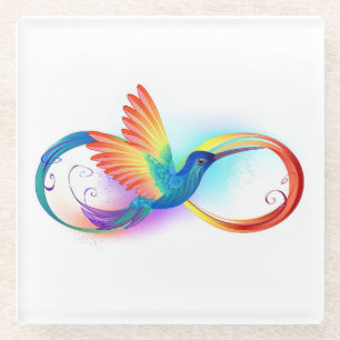 Dessous-de-verre En Verre Colibri arc-en-ciel avec symbole Infinity