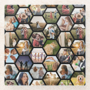 Dessous-de-verre En Verre Collage photo Motif Hexagon géométrique