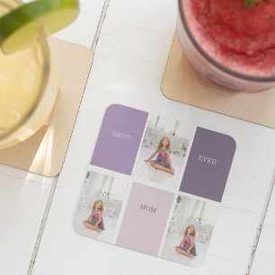 Dessous-de-verre En Verre Collage Photo Purple Best Mom Ever Cadeau