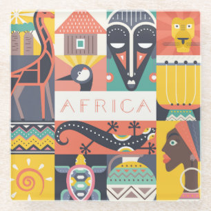 Dessous-de-verre En Verre Collage symbolique africain d'art