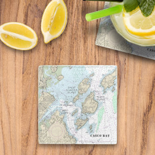 Dessous-de-verre En Verre Commande personnalisée : Casco Bay Carte nautique 