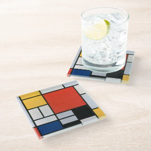 Dessous-de-verre En Verre Composition vintage de Piet Mondrian, rétro