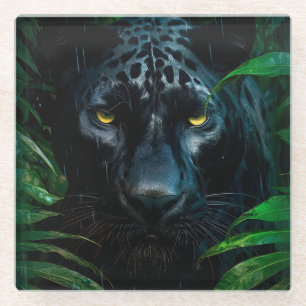 Dessous-de-verre En Verre Conception de faune de jungle de panthère noire my