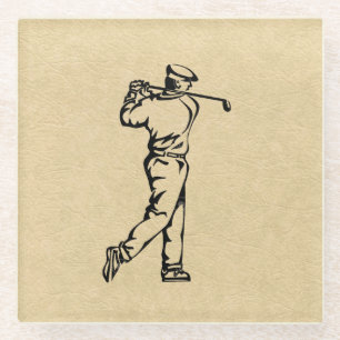 Dessous-de-verre En Verre Conception de golfeur en cuir