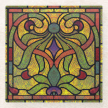 Conception de parchemin en verre coloré en or et r