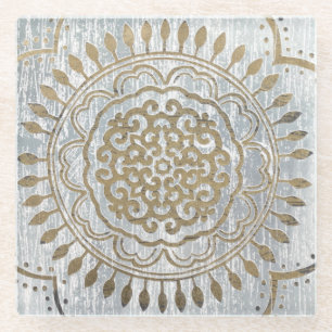 Dessous-de-verre En Verre Conception d'or de mandala