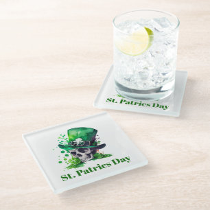 Dessous-de-verre En Verre conception du crâne shamrock