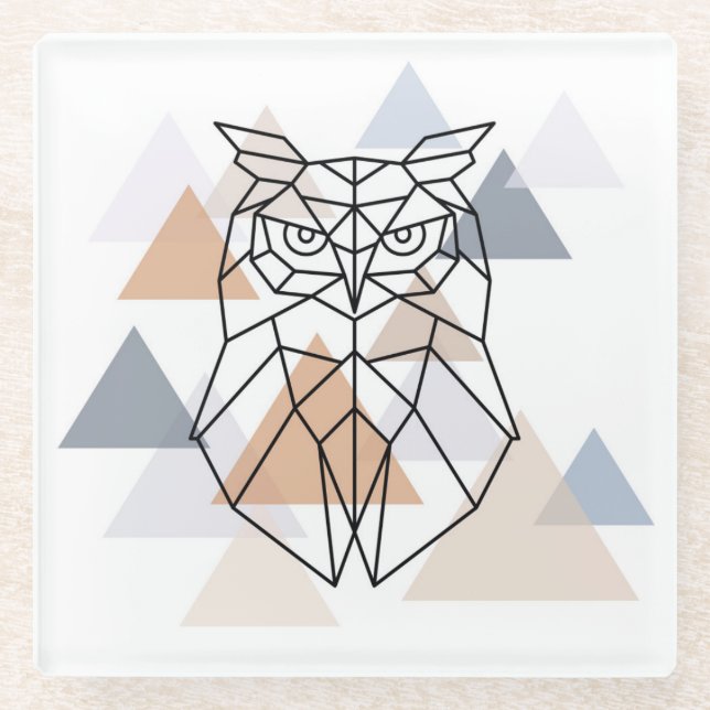 Dessous-de-verre En Verre Conception géométrique de hibou (Devant)