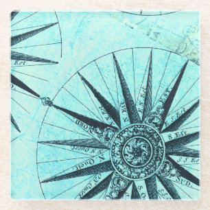 Dessous-de-verre En Verre Cool de boussole marine bleu