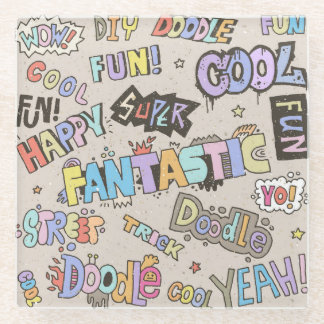 Dessous-de-verre En Verre Cool Fun Doodle Lettres Vintage