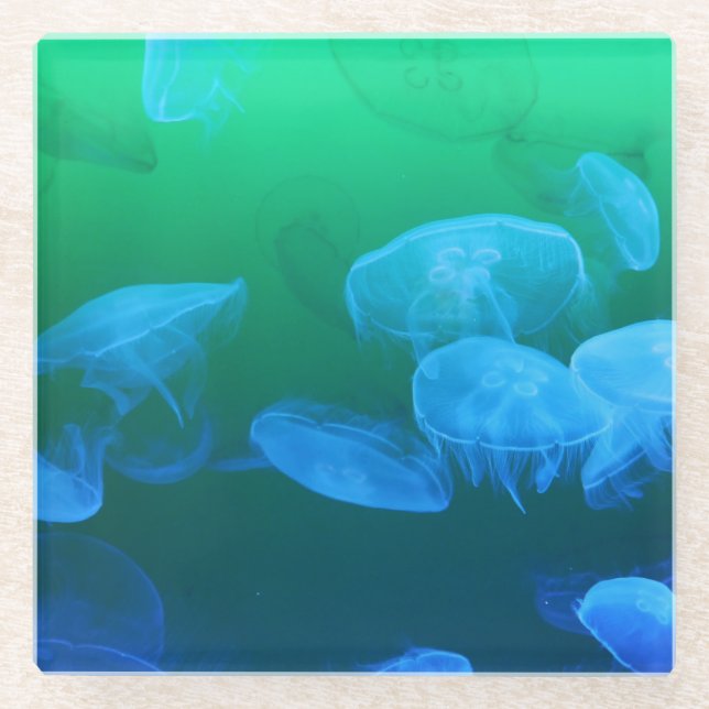 Dessous-de-verre En Verre Cool Jellyfish Green Blue Gradient (Devant)