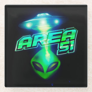 Dessous-de-verre En Verre Cool Zone 51 Espace Alien