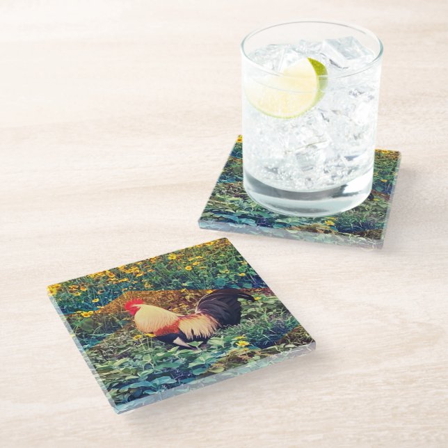 Dessous-de-verre En Verre Coq hawaïen (Incliné)