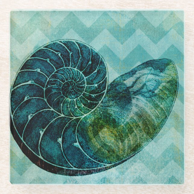 Dessous-de-verre En Verre Coque spirale Turquoise (Devant)