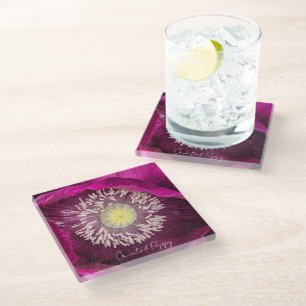 Dessous-de-verre En Verre Coquelicot Oriental Fleural Rose Foncé