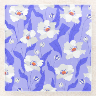 Dessous-de-verre En Verre Coquelicots blancs : Couture violette dessinée à l