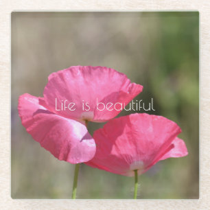 Dessous-de-verre En Verre Coquelicots roses  