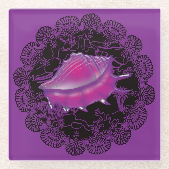 Dessous-de-verre En Verre Coquillage pourpre (Devant)