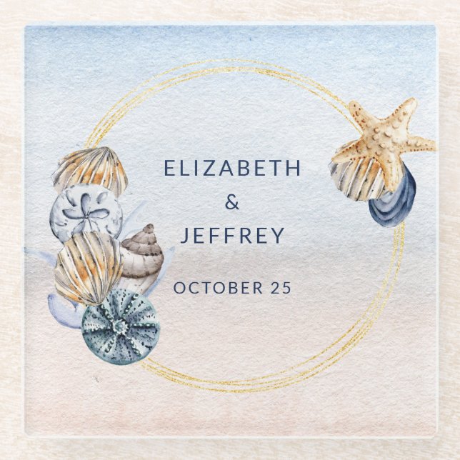 Dessous-de-verre En Verre Coquillages Rustiques Océan Mer Eté Plage Mariage (Devant)