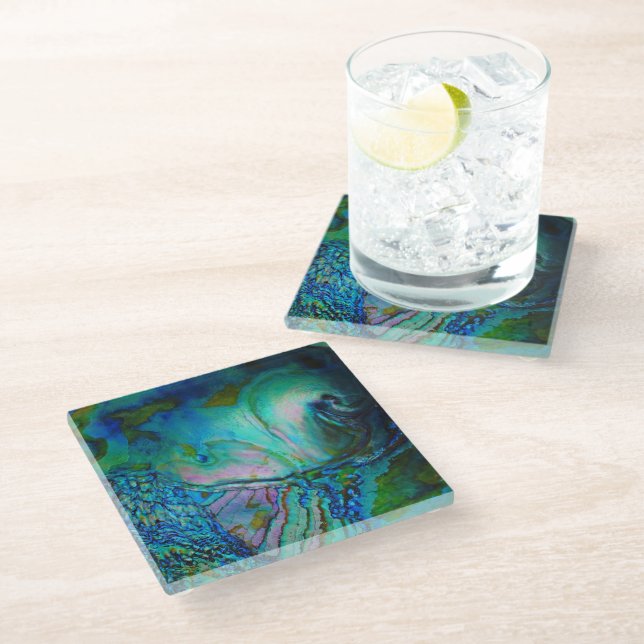 Dessous-de-verre En Verre Coquille d'abalone bleue (Incliné)
