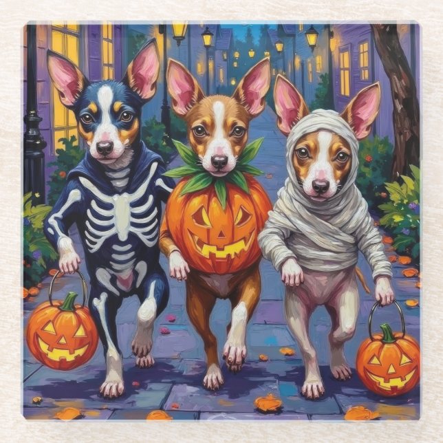Dessous-de-verre En Verre Costumes d'Halloween de Rat Terrier (Devant)
