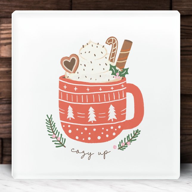 Dessous-de-verre En Verre Cosy Up Hot Cocacao Mug Noël (Créateur téléchargé)