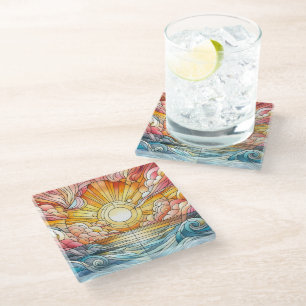Dessous-de-verre En Verre Coucher de soleil chaud