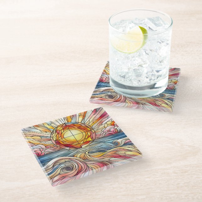 Dessous-de-verre En Verre Coucher de soleil de verre (Incliné)