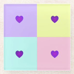 Dessous-de-verre En Verre Couleurs pastel & coeurs violets battre