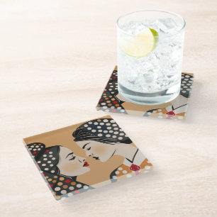 Dessous-de-verre En Verre Couple lesbien et points Abstraits