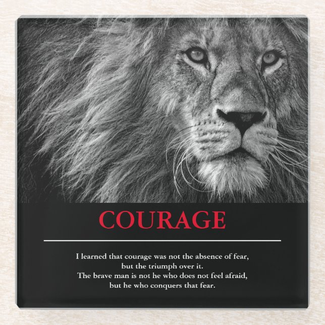 Dessous-de-verre En Verre Courage Lion Motivationnel Inspiration (Devant)