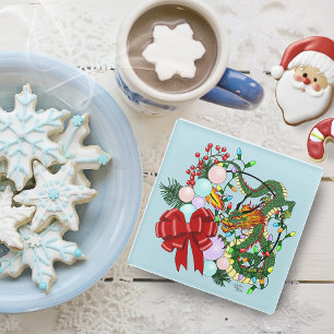 Dessous-de-verre En Verre Couronne de Noël Dragon Chinois Fantastique