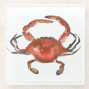 Dessous-de-verre En Verre Crabe d'aquarelle - rouge