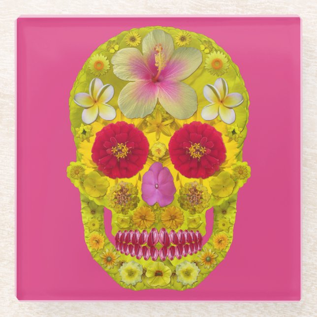 Dessous-de-verre En Verre Crâne à fleurs 8 (Devant)