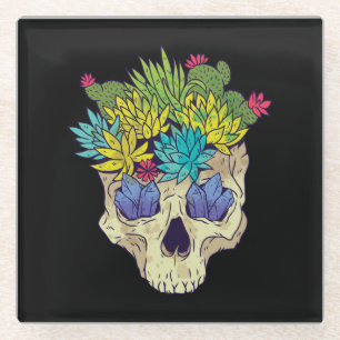 Dessous-de-verre En Verre Crâne avec cristaux et succulents