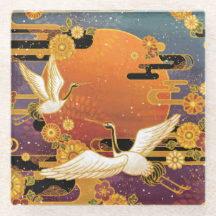 Dessous-de-verre En Verre Crane Bird Chrysanthemum Motif japonais