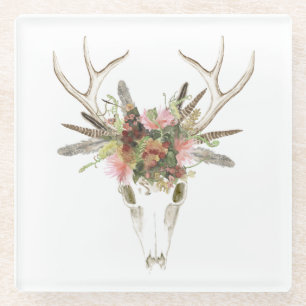 Dessous-de-verre En Verre Crâne et fleurs de cerfs communs
