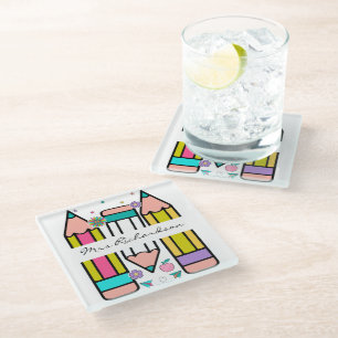 Dessous-de-verre En Verre Crayon nom enseignant cartoon