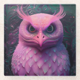 Dessous-de-verre En Verre Créature hybride Murloc/Chouette rose