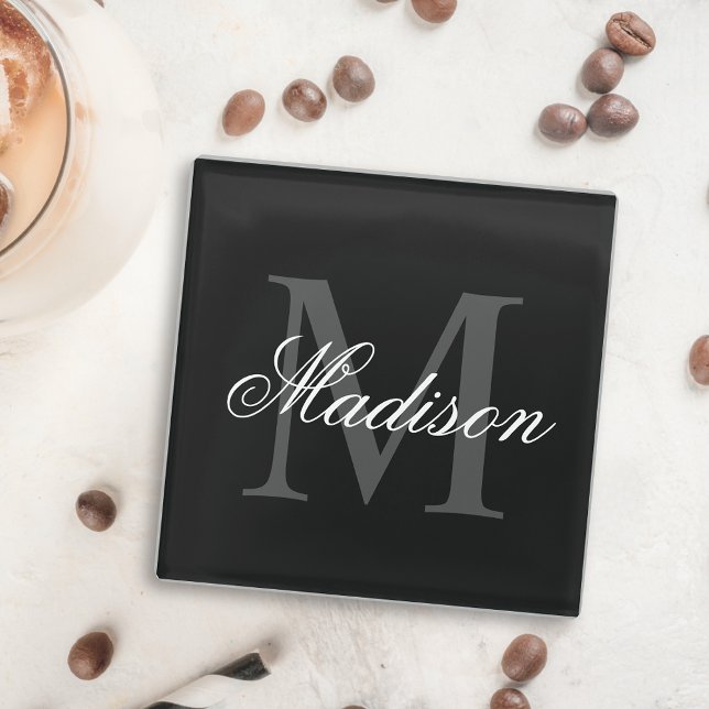 Dessous-de-verre En Verre Créer Votre Nom Personnalisé Monogramme Calligraph (Créateur téléchargé)