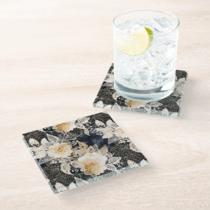 Dessous-de-verre En Verre Crème noire sauvage Léopard Animal Floral