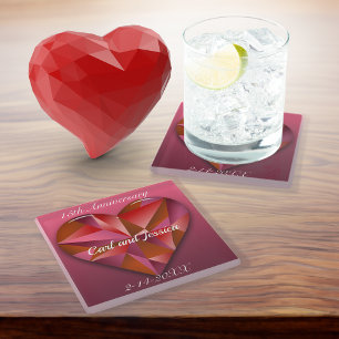 Dessous-de-verre En Verre Cristal Coeur Pour 15ème Anniversaire