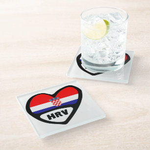 Dessous-de-verre En Verre Croatie Code Pays Drapeau Coeur Hrvatska