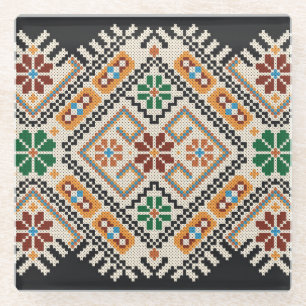 Dessous-de-verre En Verre Crochet ukrainien : Motif artisanal ethnique.