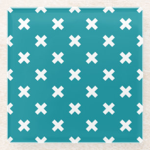 Dessous-de-verre En Verre Crochets blancs sur turquoise